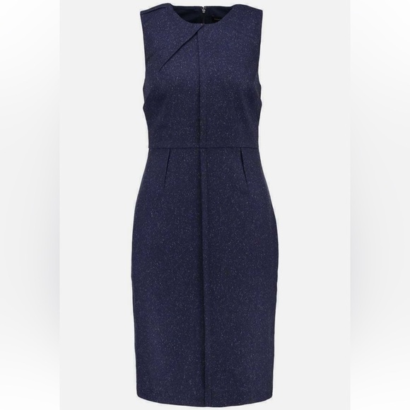 Banana Republic • Pleated Flannel Dress sleeveless sheath navy blue tweed size 2 - Picture 1 of 9